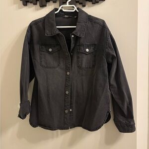 Dark Gray Button-Up Denim Shacket